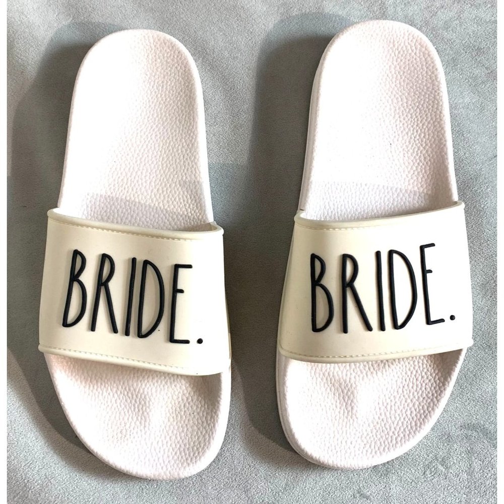 Rae Dunn Ivory Bride Slides Sandals  Bride Tribe Wedding Sz 9